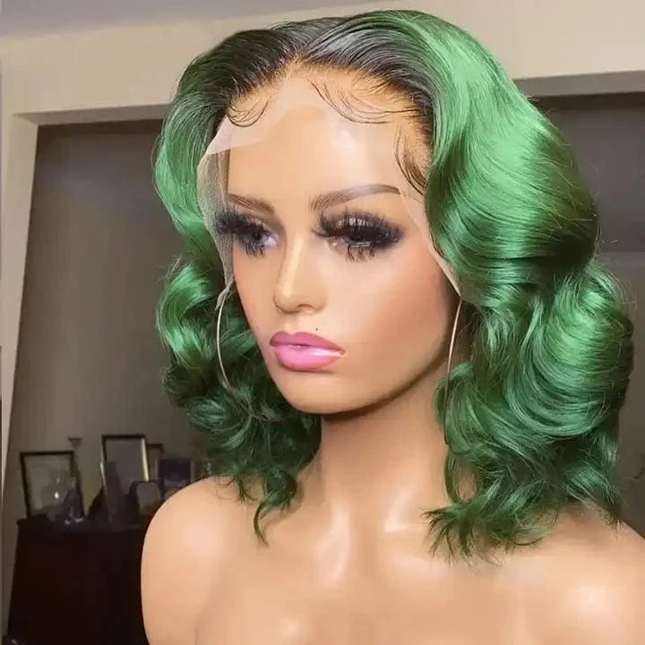 Pre Plucked Ombre Colorful Bob Brazilian Wigs Human Hair 13*4 Lace Front Wigs Bleached Knots For Woman