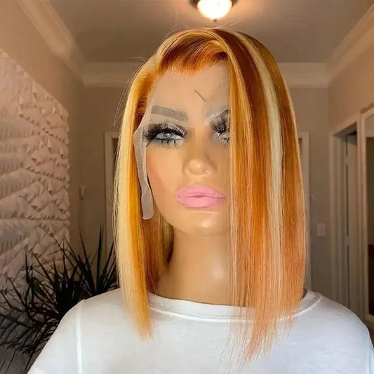 Pre Plucked Ombre Colorful Bob Brazilian Wigs Human Hair 13*4 Lace Front Wigs Bleached Knots For Woman