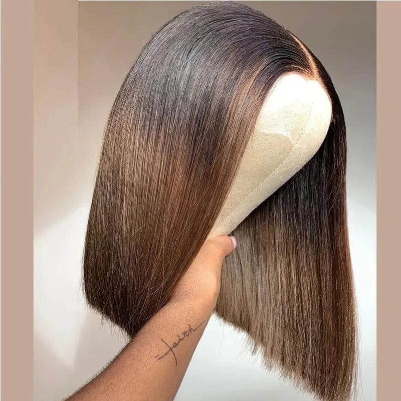Pre Plucked Ombre Honey Brown Highlight Color Short Bob Virgin Full Cuticle Aligned Hair Lace Front Wigs