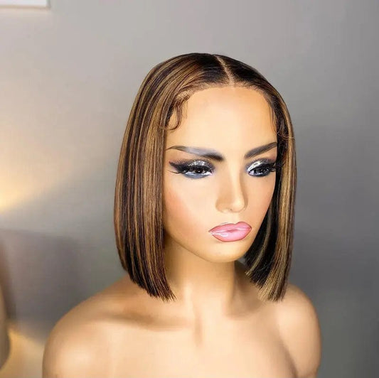 Pre Plucked Short Bob Wig Brown Black Highlight Color Cut Pixie Cuticle Aligned Virgin Hair Lace Front Wigs
