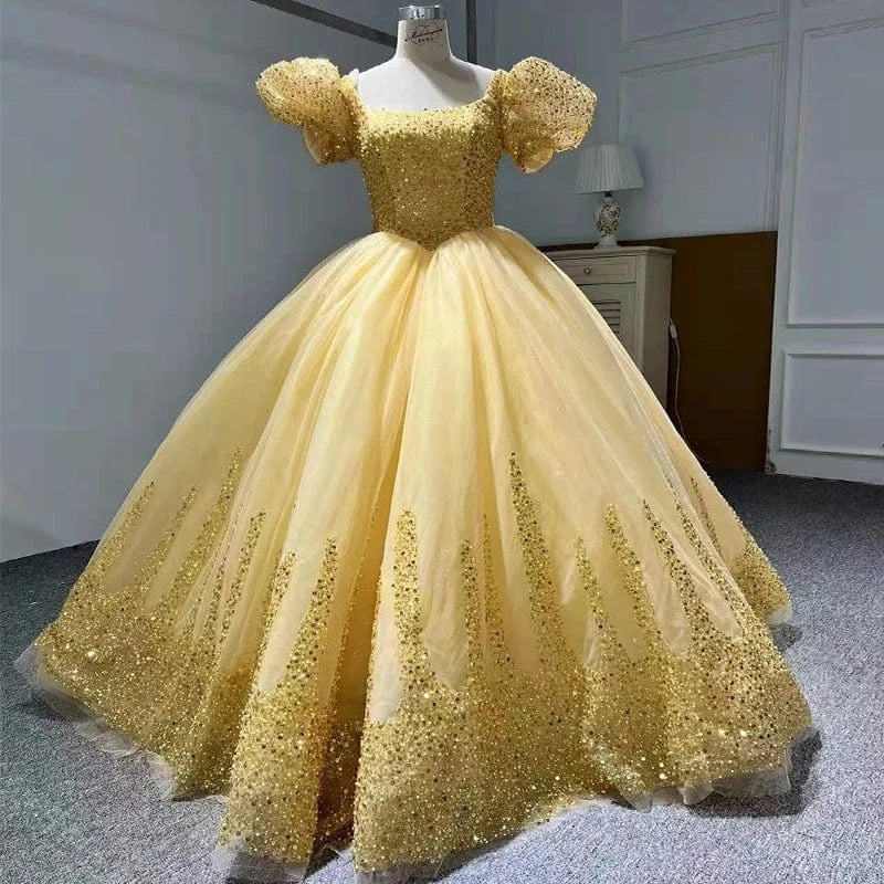 Princess Puff Sleeve Sequins Party Ball Gown Evening Dresses Jancember 5594-1