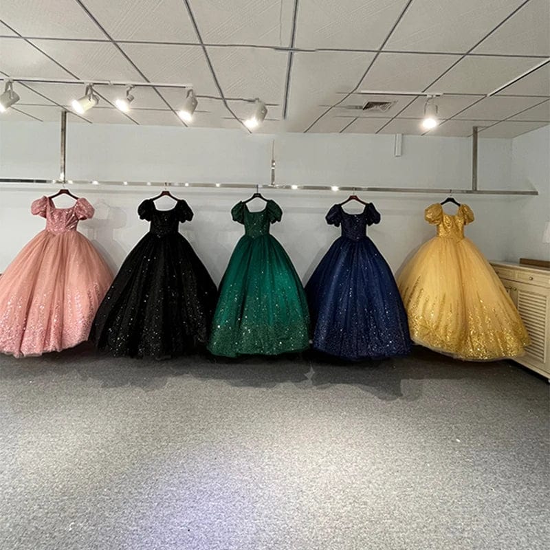 Princess Puff Sleeve Sequins Party Ball Gown Evening Dresses Jancember 5594-1