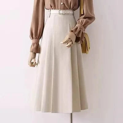 Professional commuting A-line skirt High waisted slimming drape pleated skirt SML