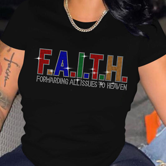Professional custom t shirt printing ladies t shirt letters hot drill casual  t shirt