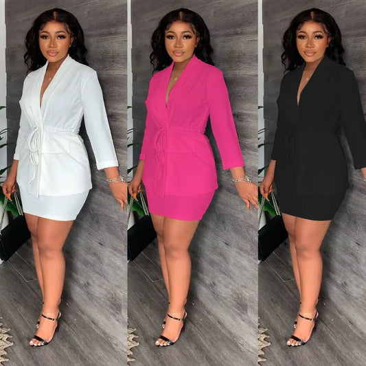 Professional Small Suit Jacket Half Skirt Two-Piece Set For  Woman