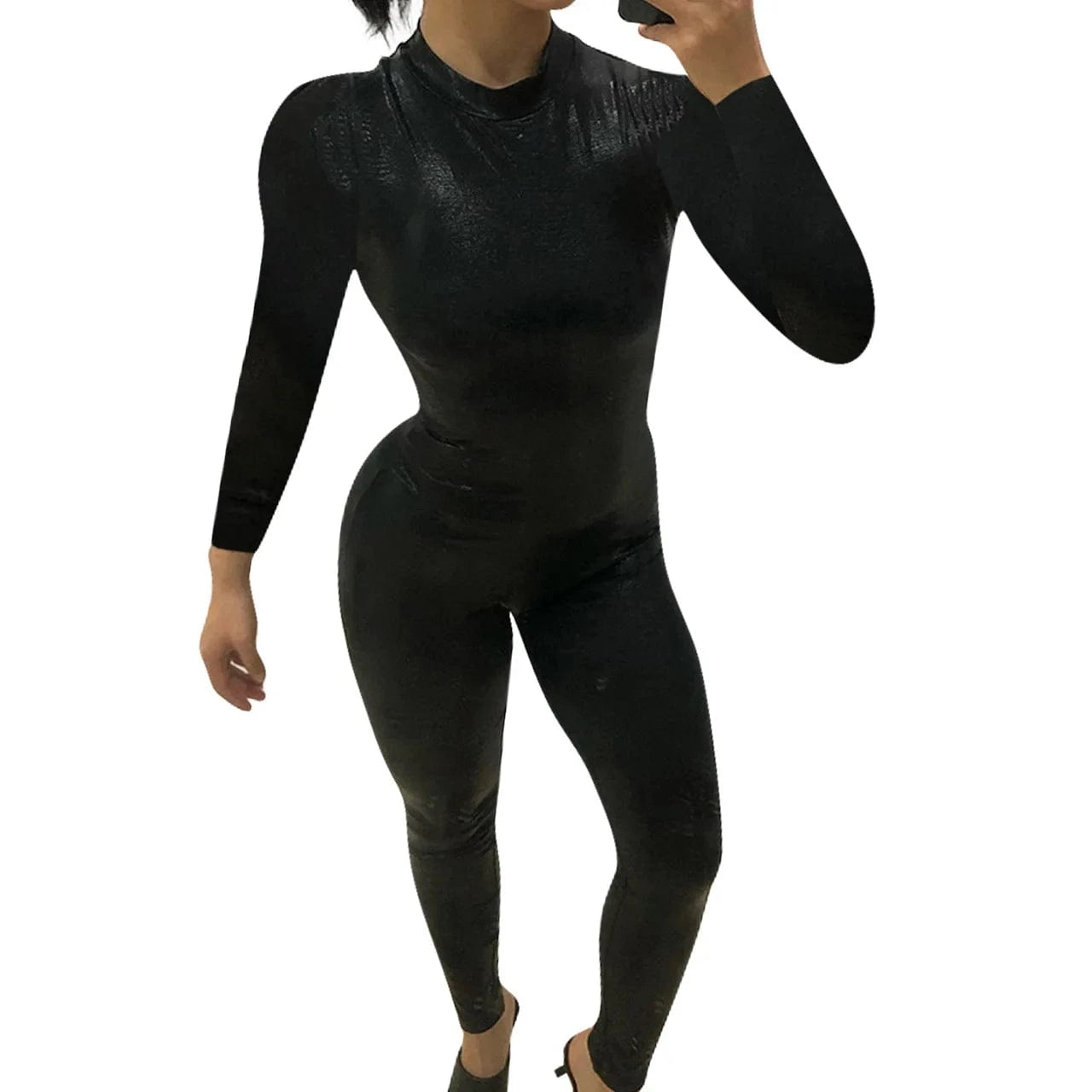 Pu faux leather fetish jumpsuit women 2023 with zipper for bodycon romper