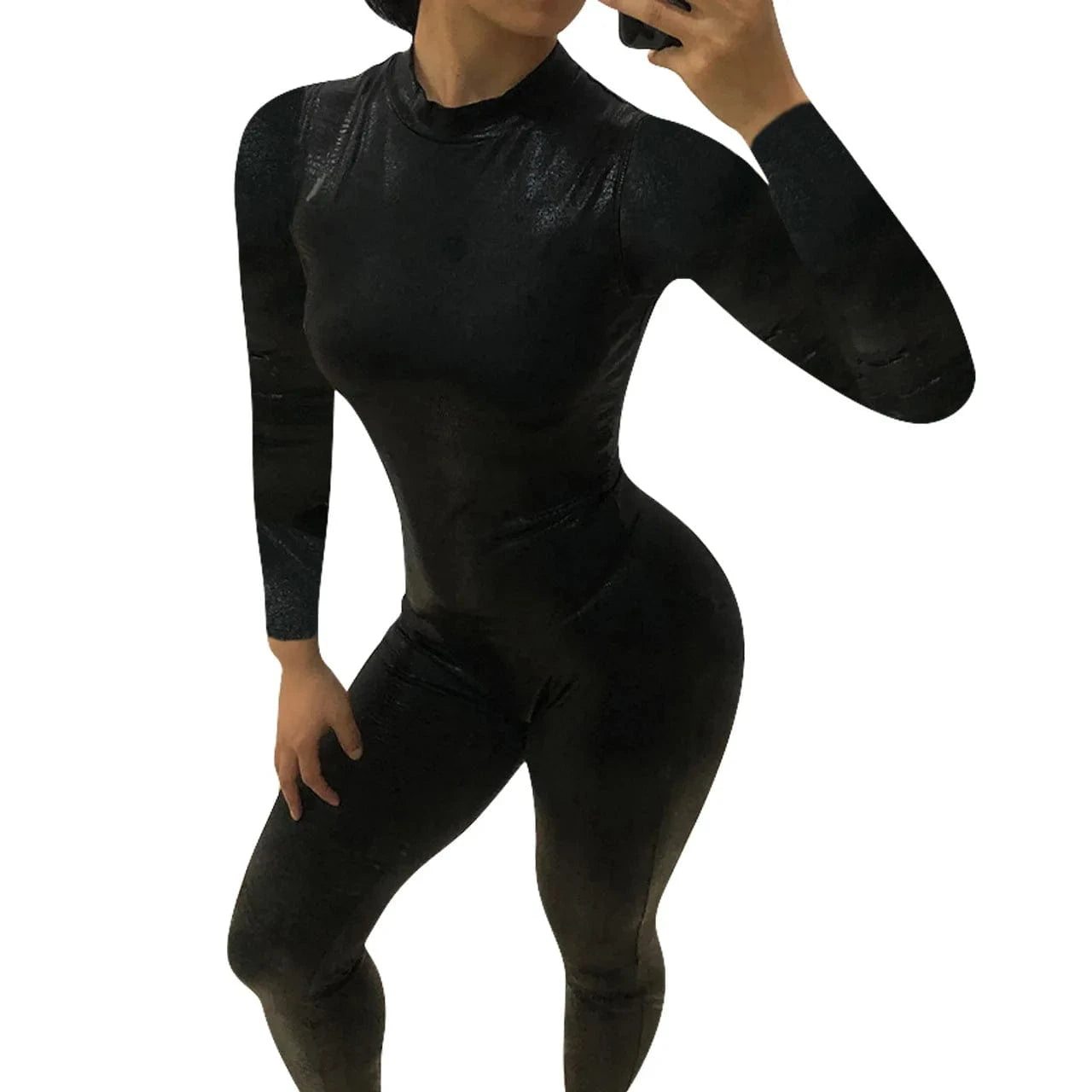 Pu faux leather fetish jumpsuit women 2023 with zipper for bodycon romper