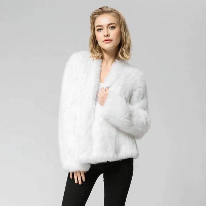 Pudi CR002 The New fashion Knitted knit real rabbit fur coat overcoat jacket women