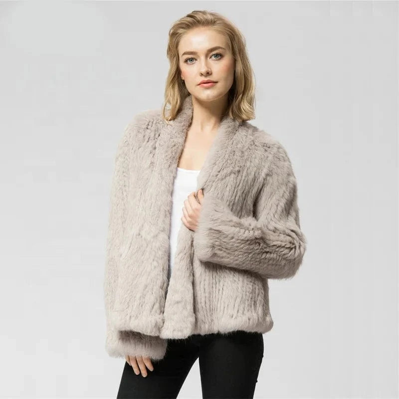 Pudi CR002 The New fashion Knitted knit real rabbit fur coat overcoat jacket women