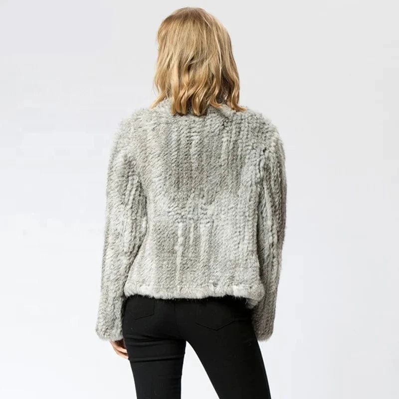 Pudi CR002 The New fashion Knitted knit real rabbit fur coat overcoat jacket women