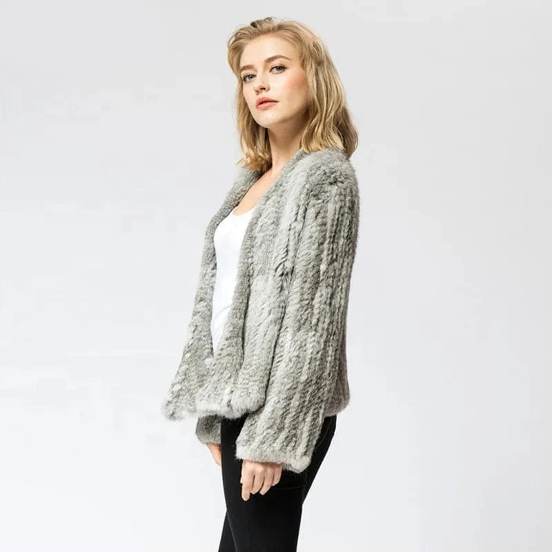 Pudi CR002 The New fashion Knitted knit real rabbit fur coat overcoat jacket women