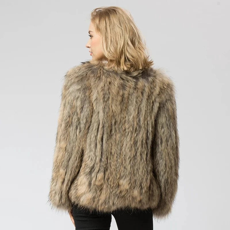 Pudi CR035 knit knitted Real raccoon fur coat jacket overcoat high quality women'sr warm genuine fur coat