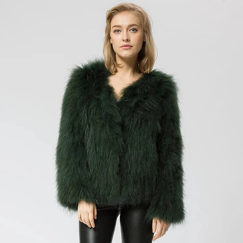 Pudi CR035 knit knitted Real raccoon fur coat jacket overcoat high quality women'sr warm genuine fur coat