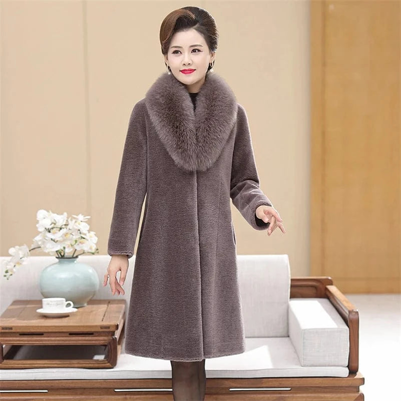 PUDI Winter Woman Real Fox Fur Wool Coat Jacket Female Long Sheep Shearing Over Size Black Trench Parka CT197
