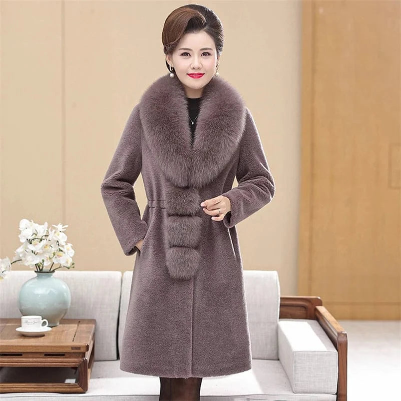PUDI Winter Woman Real Fox Fur Wool Coat Jacket Female Long Sheep Shearing Over Size Black Trench Parka CT198