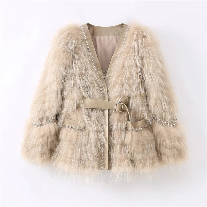 Pudi Women Real Fox Fur Coat Jacket Over Size Lady Female Fashion Winter Warm Genuine Leather Coats Parka Z21M23