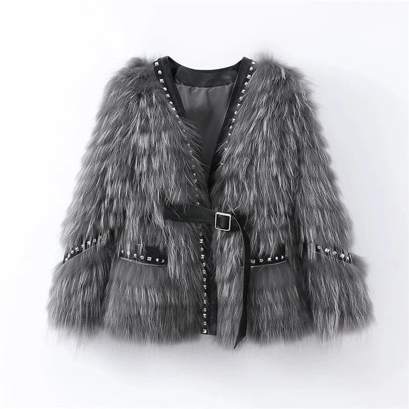 Pudi Women Real Fox Fur Coat Jacket Over Size Lady Female Fashion Winter Warm Genuine Leather Coats Parka Z21M23