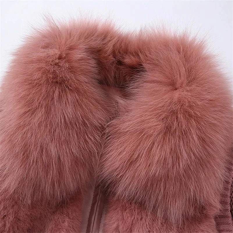 Pudi women Real Rabbit Fur Jacket Coat Female Winter Fox Collar Sweater Parka Vest Jackets CT138