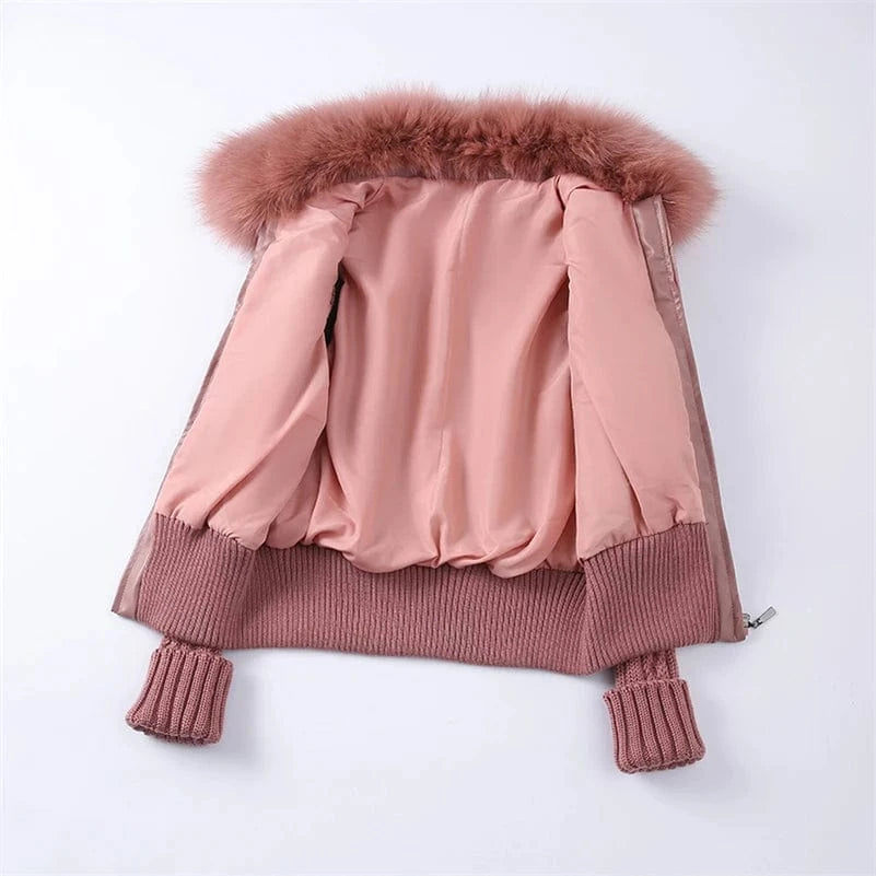 Pudi women Real Rabbit Fur Jacket Coat Female Winter Fox Collar Sweater Parka Vest Jackets CT138