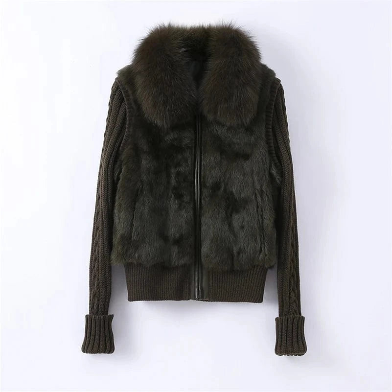 Pudi women Real Rabbit Fur Jacket Coat Female Winter Fox Collar Sweater Parka Vest Jackets CT138