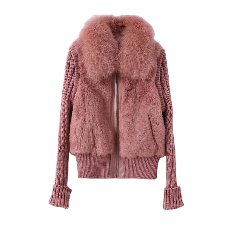 Pudi women Real Rabbit Fur Jacket Coat Female Winter Fox Collar Sweater Parka Vest Jackets CT138