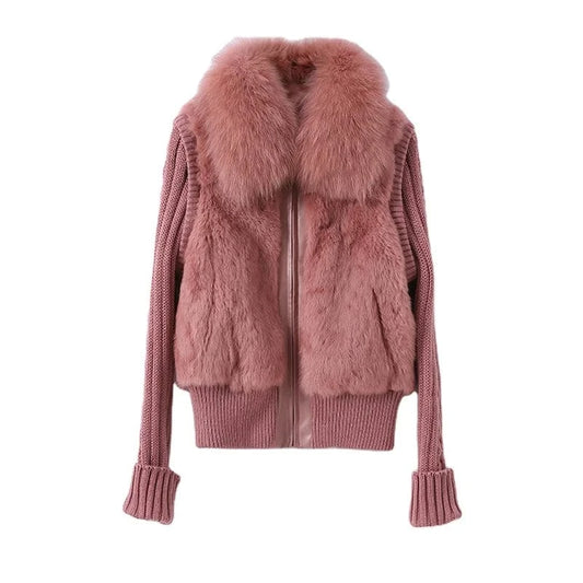 Pudi women Real Rabbit Fur Jacket Coat Female Winter Fox Collar Sweater Parka Vest Jackets CT138