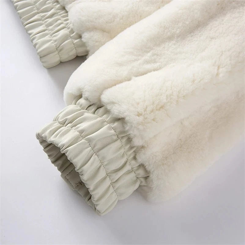 Pudi Women Real Rabbit Fur Jacket Coat Female Winter New Genuine Leather Parka Jackets CT135