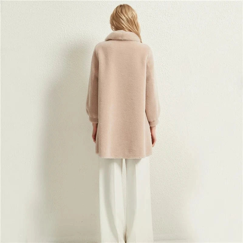 Pudi women real sheep fur coat jacket female winter warm mink fur collar jackets parka trench H99151