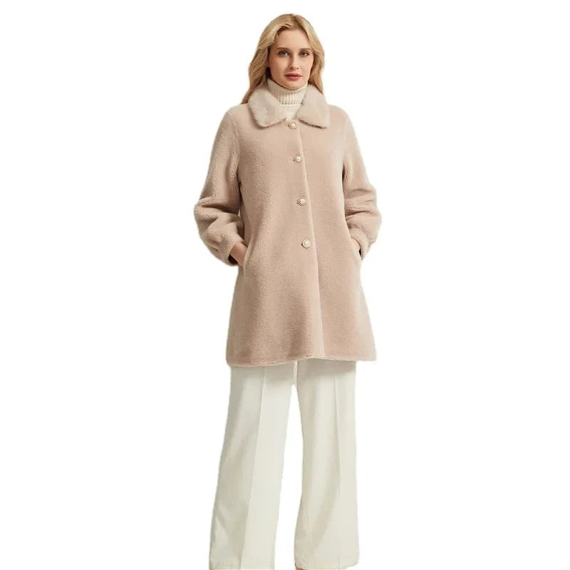 Pudi women real sheep fur coat jacket female winter warm mink fur collar jackets parka trench H99151
