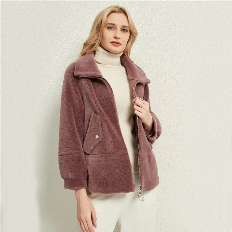 Pudi women real wool fur coat jacket female winter sheep fur jackets coats parka trench H985-A