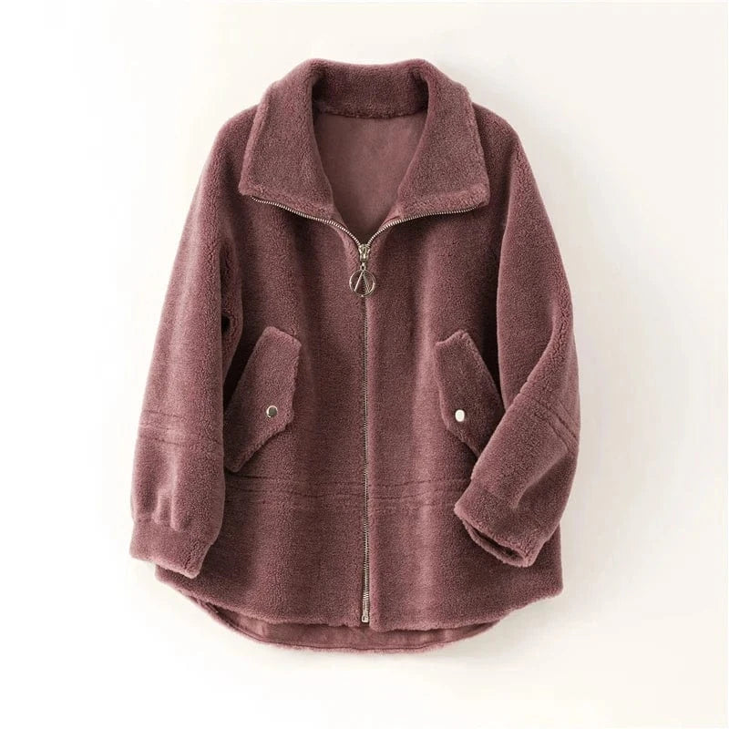 Pudi women real wool fur coat jacket female winter sheep fur jackets coats parka trench H985-A