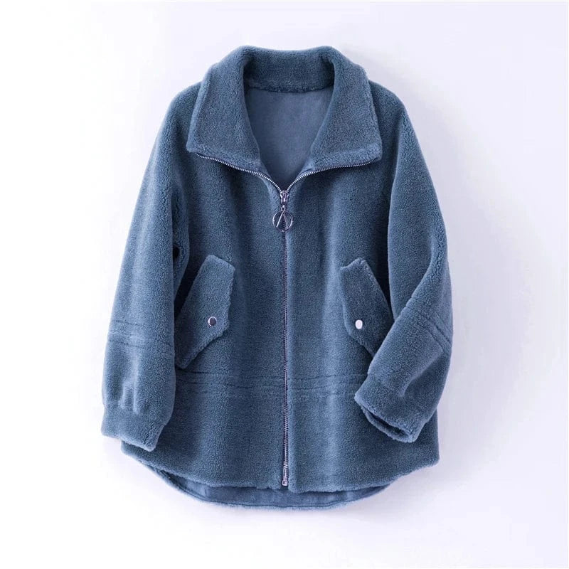 Pudi women real wool fur coat jacket female winter sheep fur jackets coats parka trench H985-A