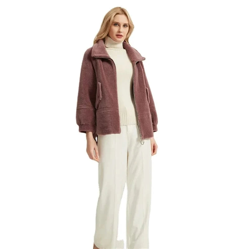 Pudi women real wool fur coat jacket female winter sheep fur jackets coats parka trench H985-A