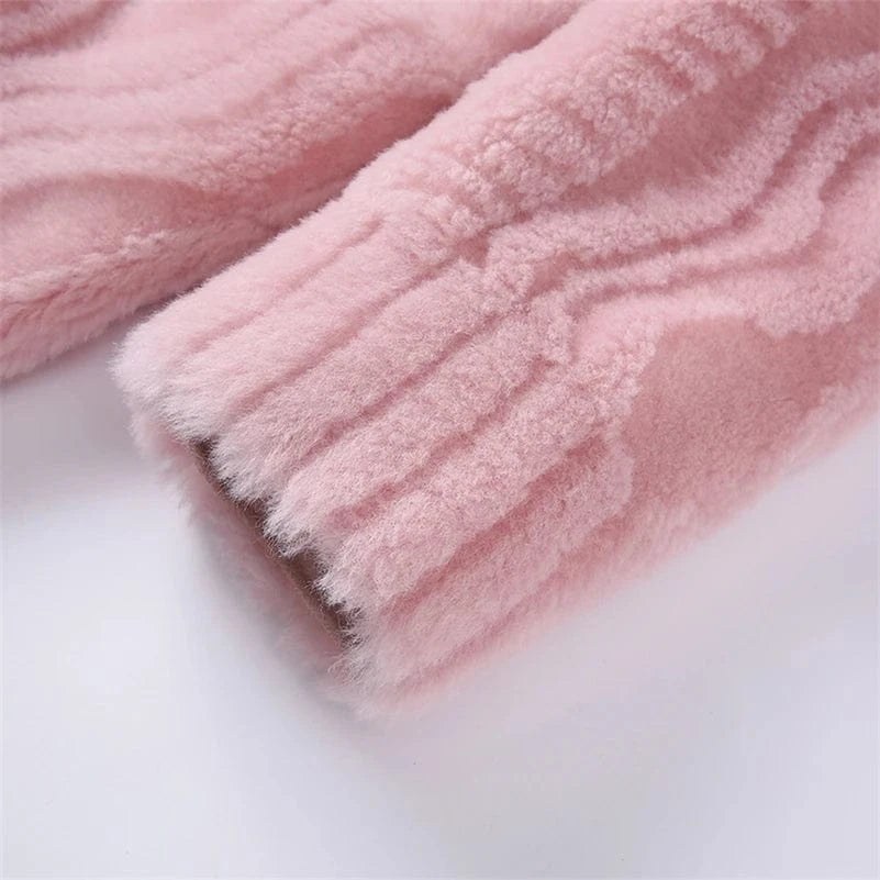 Pudi Women Real Wool Fur Coat Jacket Winter Long Sheep Fur Coats Parka Trench CT133