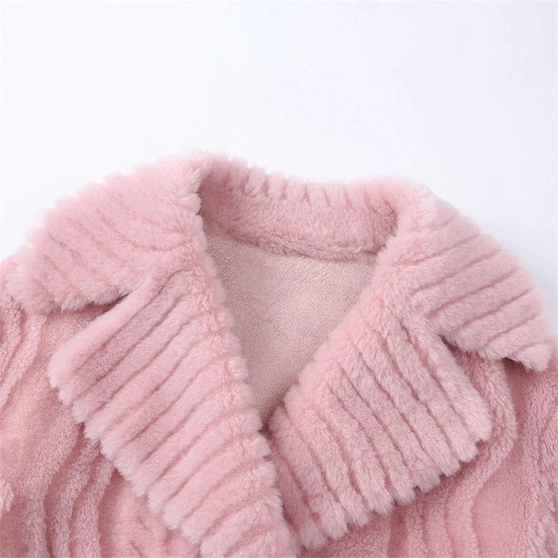 Pudi Women Real Wool Fur Coat Jacket Winter Long Sheep Fur Coats Parka Trench CT133
