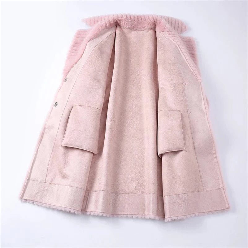 Pudi Women Real Wool Fur Coat Jacket Winter Long Sheep Fur Coats Parka Trench CT133