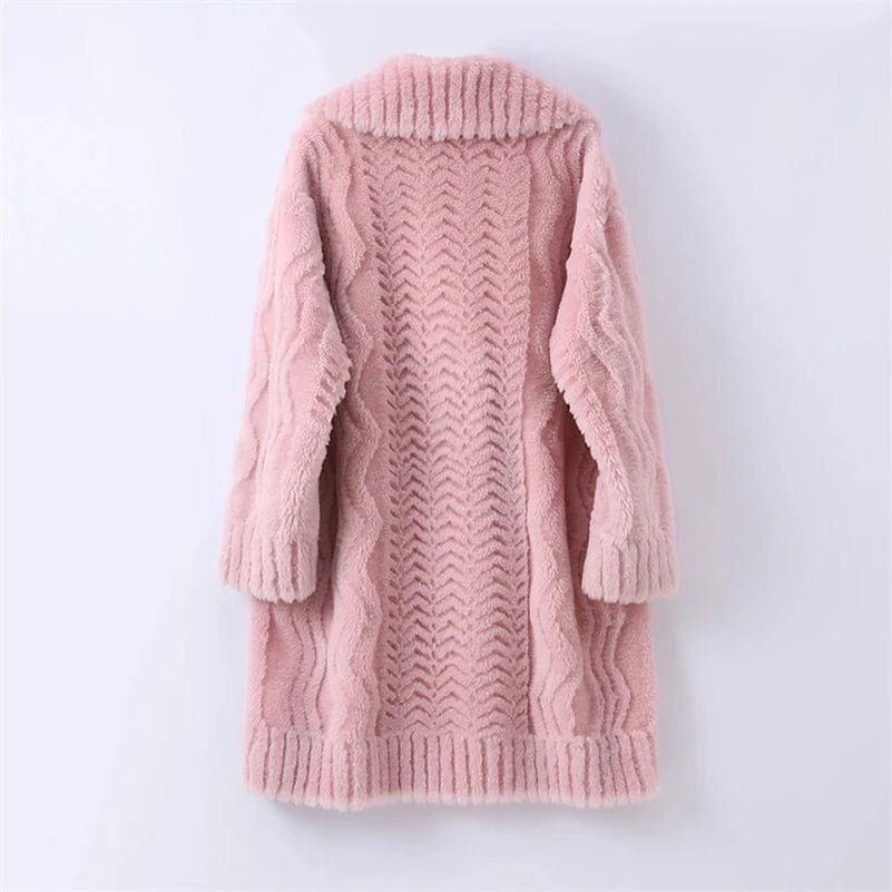 Pudi Women Real Wool Fur Coat Jacket Winter Long Sheep Fur Coats Parka Trench CT133