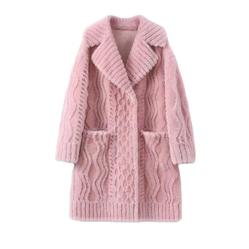 Pudi Women Real Wool Fur Coat Jacket Winter Long Sheep Fur Coats Parka Trench CT133