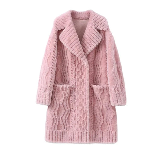 Pudi Women Real Wool Fur Coat Jacket Winter Long Sheep Fur Coats Parka Trench CT133