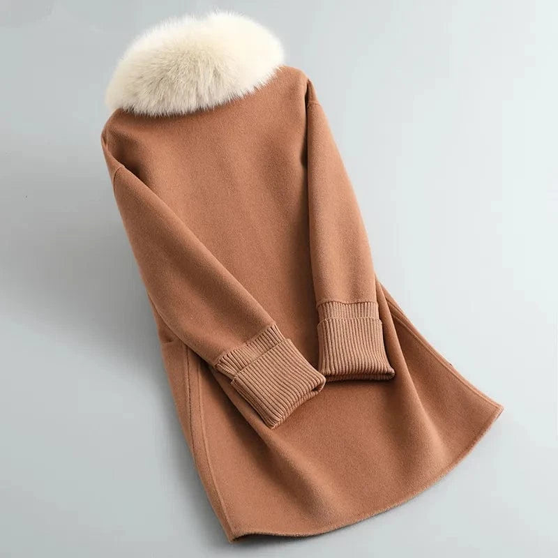 PUDI Women Real Wool Fur Parka Trench Winter Female Warm Fox Collar Coat Jacket CT141