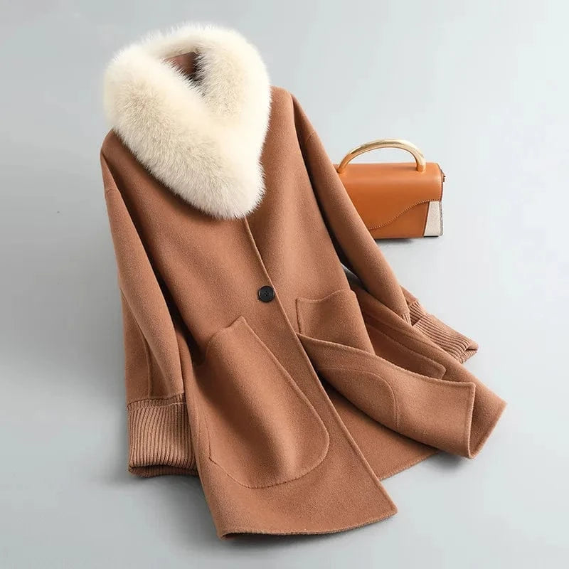 PUDI Women Real Wool Fur Parka Trench Winter Female Warm Fox Collar Coat Jacket CT141
