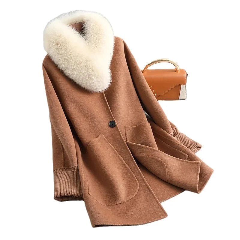 PUDI Women Real Wool Fur Parka Trench Winter Female Warm Fox Collar Coat Jacket CT141