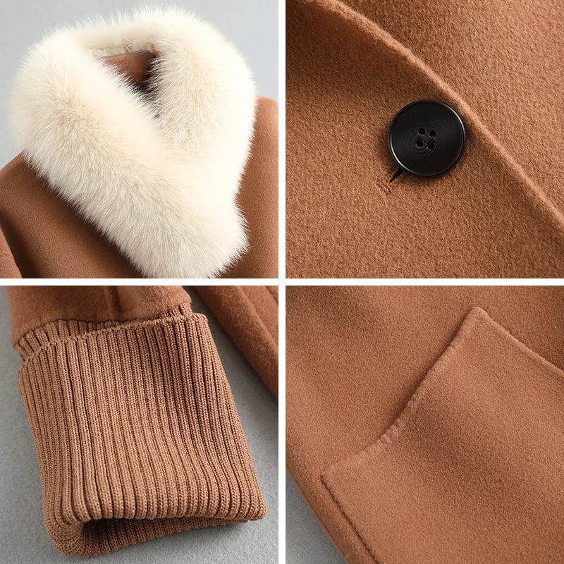 PUDI Women Real Wool Fur Parka Trench Winter Female Warm Fox Collar Coat Jacket CT141