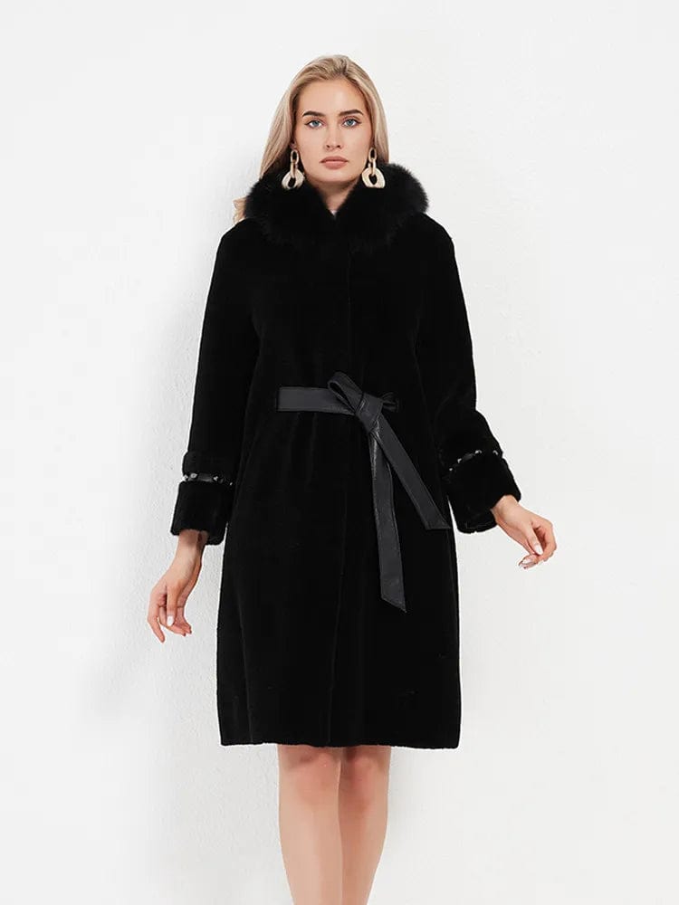 PUDI Women's Winter Warm Real Wool Fur Coat Jacket Vest Lady Over Size Mink Fur Parka Trench With Real Fox Collar H2105