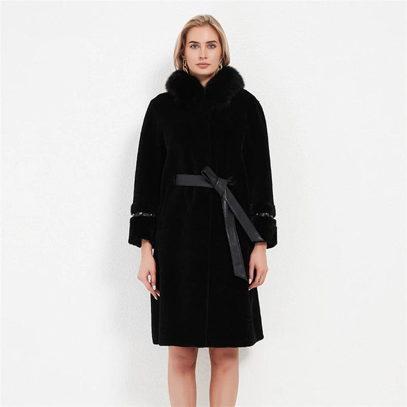 PUDI Women's Winter Warm Real Wool Fur Coat Jacket Vest Lady Over Size Mink Fur Parka Trench With Real Fox Collar H2105