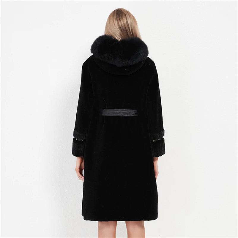 PUDI Women's Winter Warm Real Wool Fur Coat Jacket Vest Lady Over Size Mink Fur Parka Trench With Real Fox Collar H2105