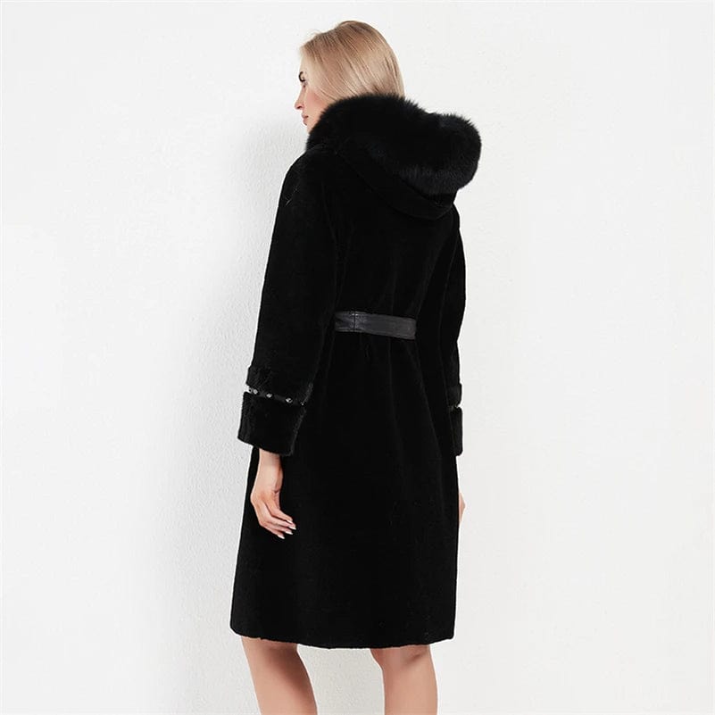 PUDI Women's Winter Warm Real Wool Fur Coat Jacket Vest Lady Over Size Mink Fur Parka Trench With Real Fox Collar H2105