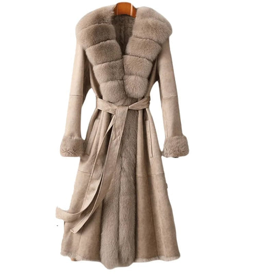PUDI Women Winter Fur Coat Lady Fox Collar Rabbit Lining Leisure Long Jacket Trench CT187