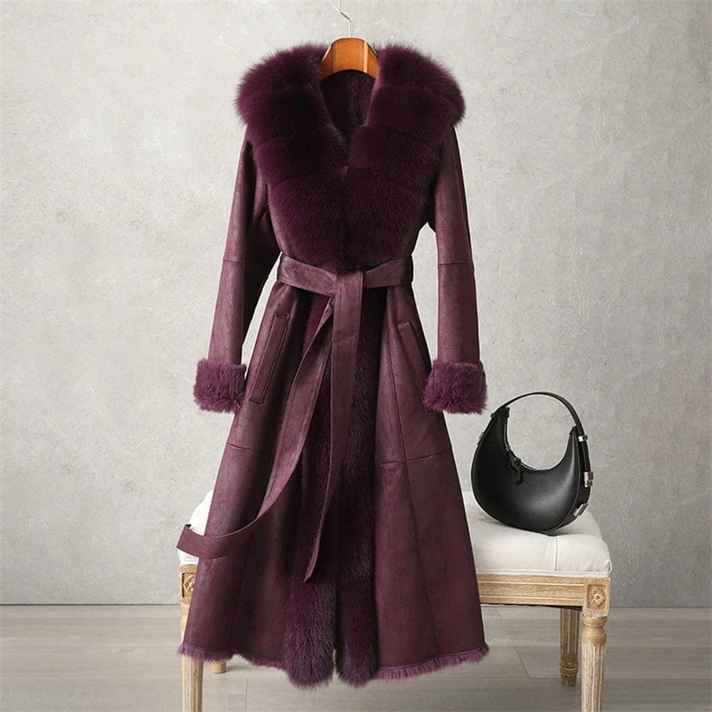 PUDI Women Winter Fur Coat Lady Fox Collar Rabbit Lining Leisure Long Jacket Trench CT187