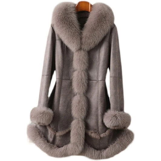 PUDI Women Winter Fur Coat Lady Fox Collar Rabbit Lining Leisure Long Jacket Trench CT188